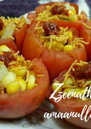 A picture of Sweet Corn Chaat Tomato Bowls.