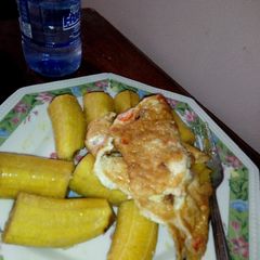 A picture of Unripe plantain with egg sauce.