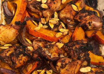 The New Way Prepare Recipe Tray bake pumpkin  chicken thighs topped with roast pumpkin seeds Very Delicious The New Way Prepare Recipe Tray bake pumpkin  chicken thighs topped with roast pumpkin seeds Very Delicious