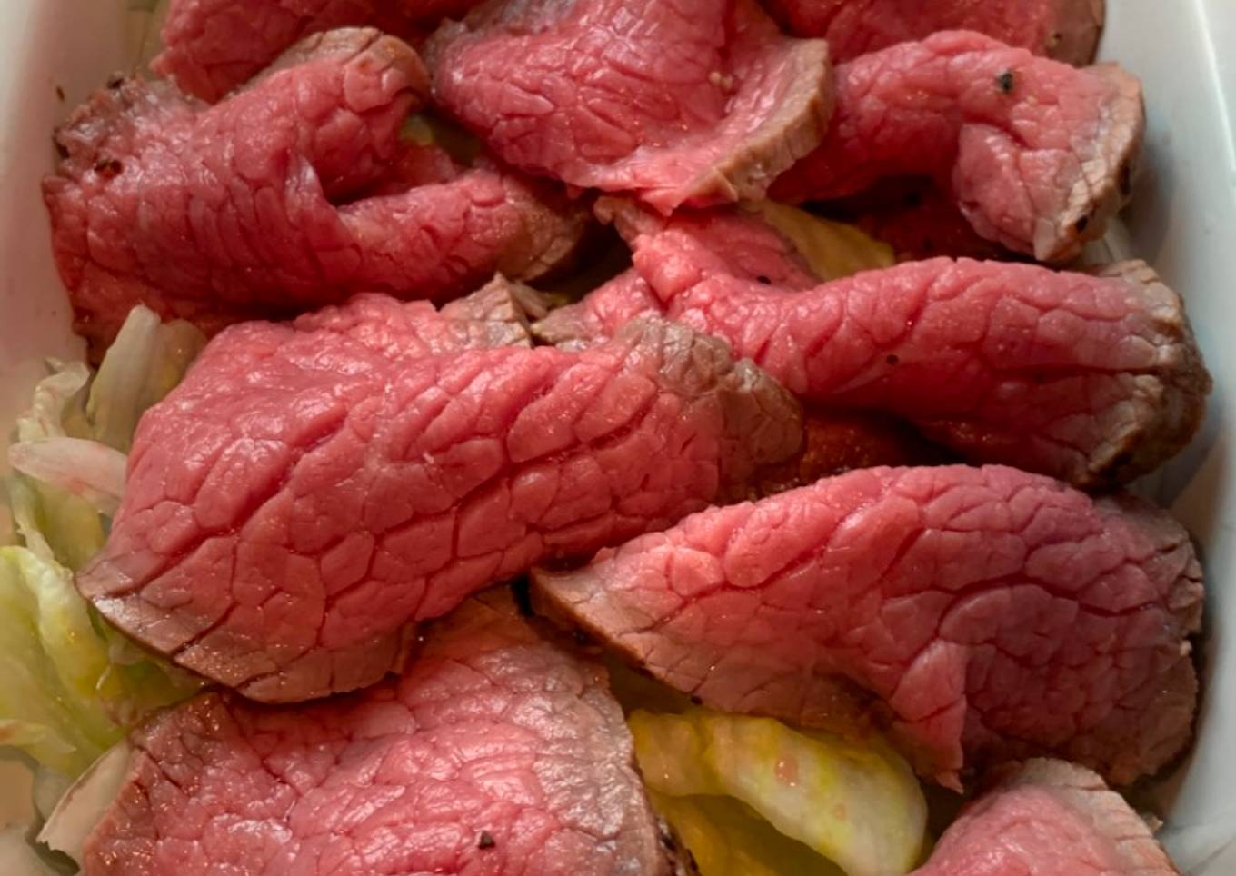 Roast beef with garlic shoyu sauce