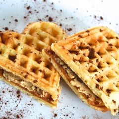 A picture of Peanut Butter and Chocolate Waffles Sandwiches.