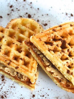 A picture of Peanut Butter and Chocolate Waffles Sandwiches.