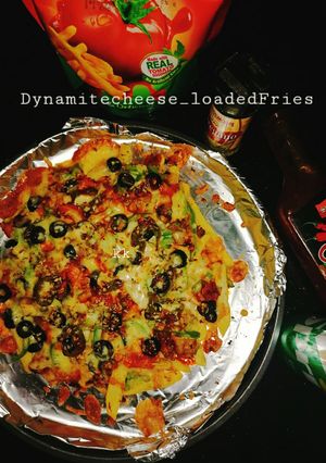 A picture of Dynamite cheese loaded fries.