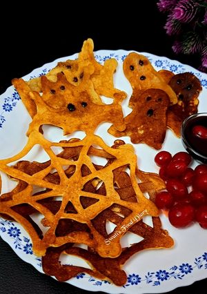 A picture of Halloween Pancakes, Eggless.