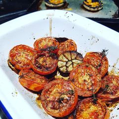 Oven roasted tomatoes A picture of Oven roasted tomatoes.