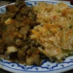 A picture of Beef Stew and Cabbages.