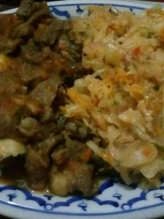 A picture of Beef Stew and Cabbages.