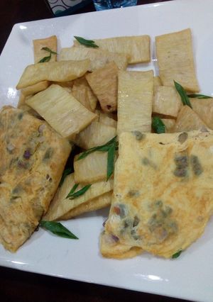 A picture of Fried yam and egg.