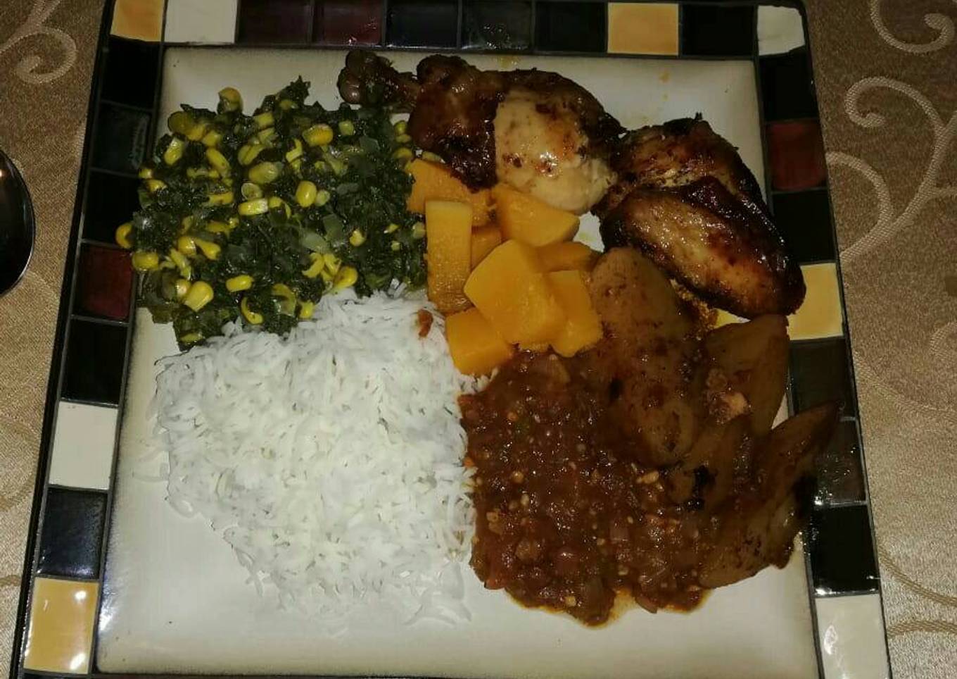Grilled chicken with spinach and corn