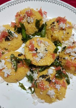 A picture of Instant Carrot Idli Dhokla in Microwave.