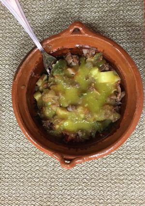 A picture of Beef Alambre with Mango Sauce.