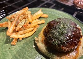 Japanese Hambagu with Herb Mashed Potatoes and 2x fried Crispy Fries
