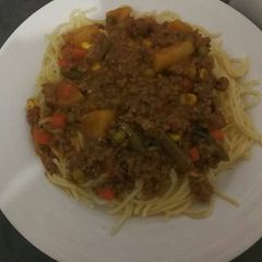 A picture of Vegetable mince and spaghetti.