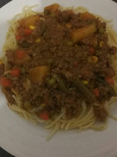 A picture of Vegetable mince and spaghetti.