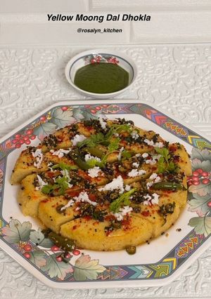 A picture of Yellow Moong Dal Dhokla.