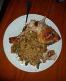 Pollo al limón con arroz y champiñones al pedro Jimenez