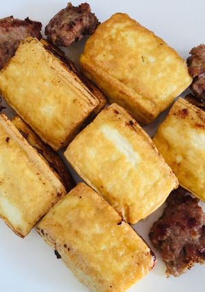 Hình của món Đậu dồn thịt chiên.