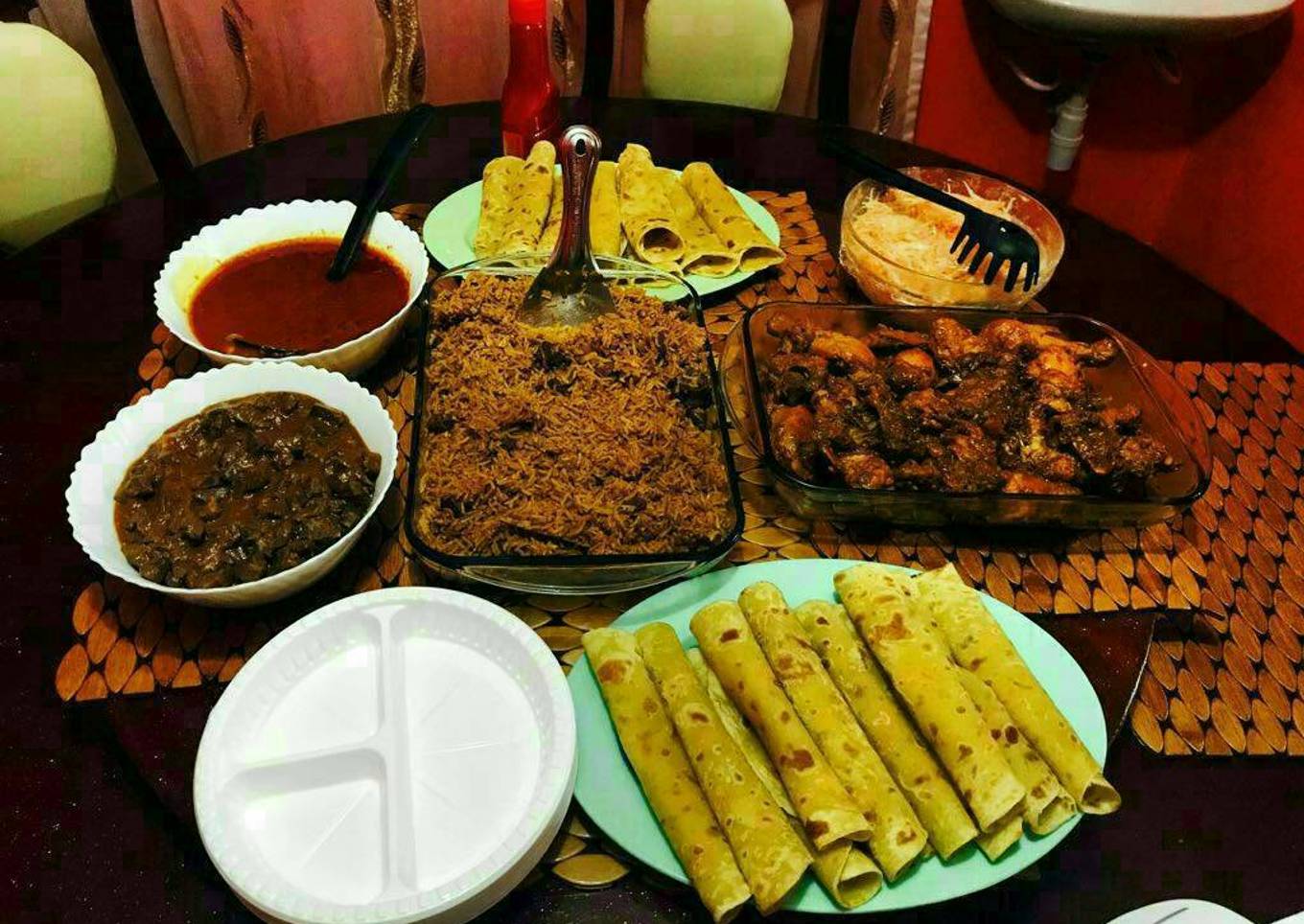 Chapati, Pilau, Deep Fried Chicken, Fried Liver, Tomato Soup