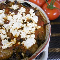 A picture of Baked Aubergine & Zucchini topped with Cottage Cheese Casserole.