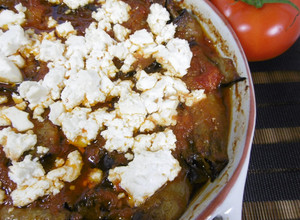 A picture of Baked Aubergine & Zucchini topped with Cottage Cheese Casserole.