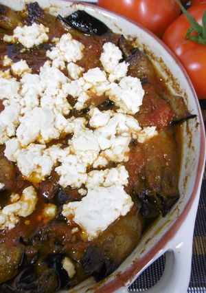 A picture of Baked Aubergine & Zucchini topped with Cottage Cheese Casserole.