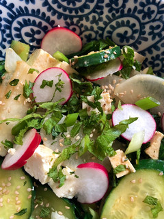 A picture of Warm tofu salad with shiso.