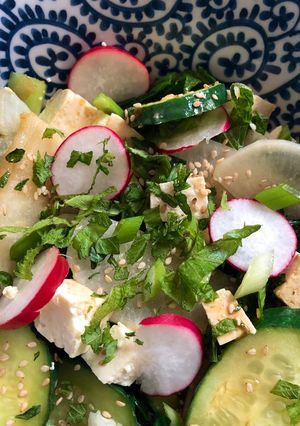 A picture of Warm tofu salad with shiso.