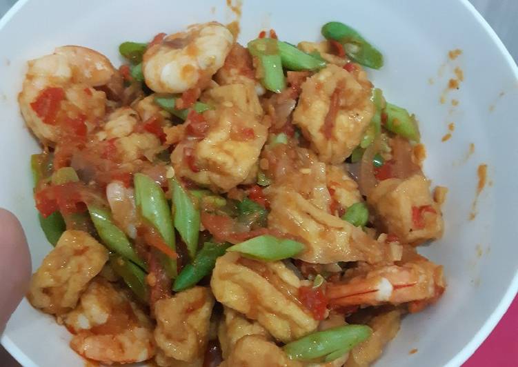 Udang buncis tahu tumis