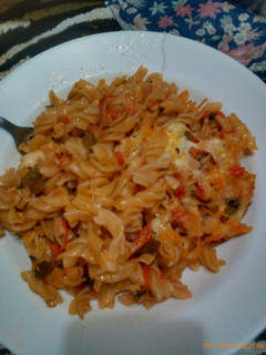 A picture of Macaroni with Mozzarella cheese.