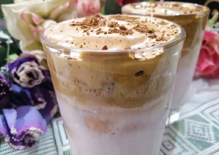 Recipe of Super Quick Homemade Dalgona Coffee with Rose and Cardamom Milk