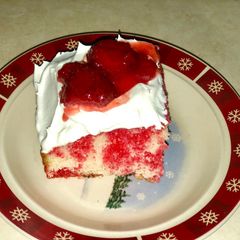 A picture of EASY strawberry poke cake.