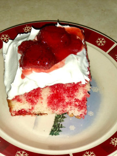 A picture of EASY strawberry poke cake.