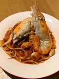 สปาเกตตีอกไก่ ท้อปปิ้งกุ้งก้ามกราม