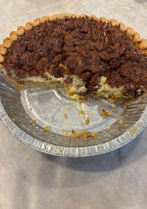 A picture of Pecan Cheesecake Pie.