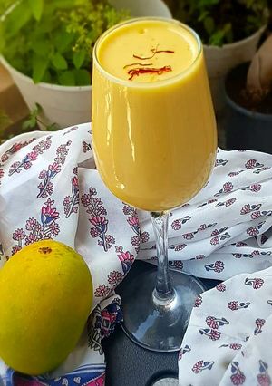 A picture of Kesar mango lassi.