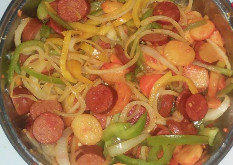 Step-by-Step Guide to Prepare Perfect Easy Sausage and potato stir fry