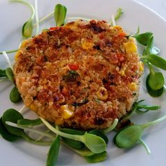 A picture of Quinoa and cannellini bean burgers.