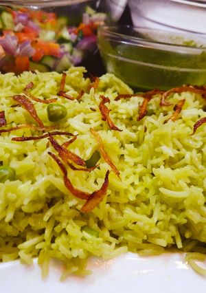 A picture of Mattar Pulao.