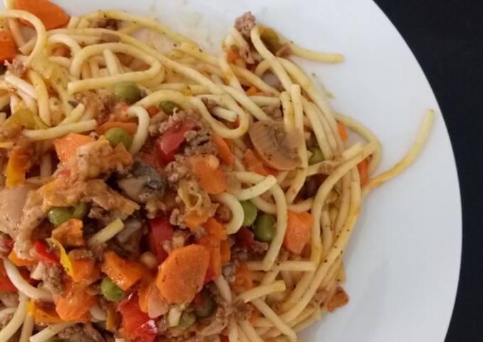 Spaghetti with The Lot Vegetable Sauce
