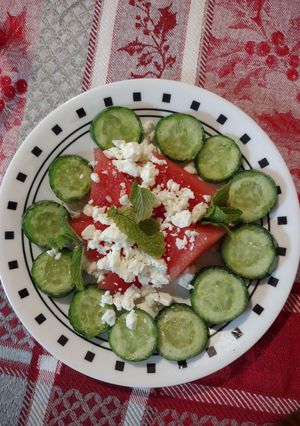 A picture of Cucumber Watermelon Feta Salad.