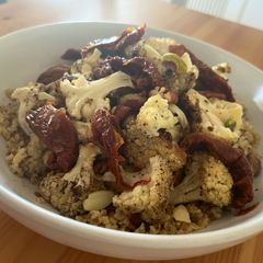 A picture of Roasted zaatar cauliflower and bulgur salad with tahini dressing.
