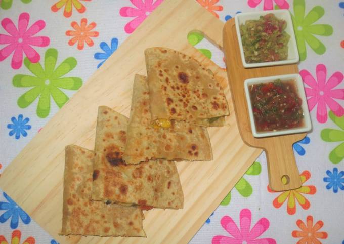 Sweet Corn and Paneer Quesadillas with Salsa and Guacamole