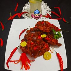 HOT Spicy Chicken Tenders with Schezwan Sauce A picture of HOT Spicy Chicken Tenders with Schezwan Sauce.