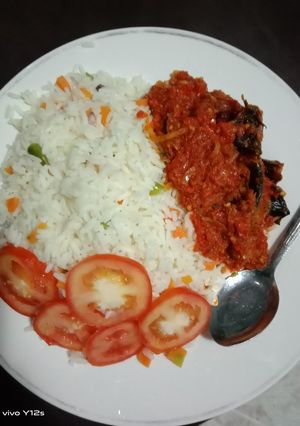 A picture of White Rice and catfish stew.