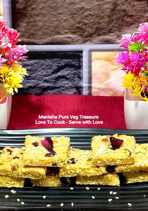 A picture of Sesame Peanut Jaggery Barfi - A Healthy, Nutritious, Delicious Dessert.