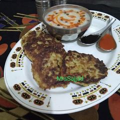 A picture of Potato Fritters With Corn Soup.
