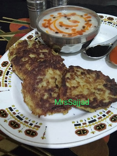 A picture of Potato Fritters With Corn Soup.