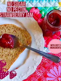 A picture of 3 Ingredients No white Sugar Strawberry jam.
