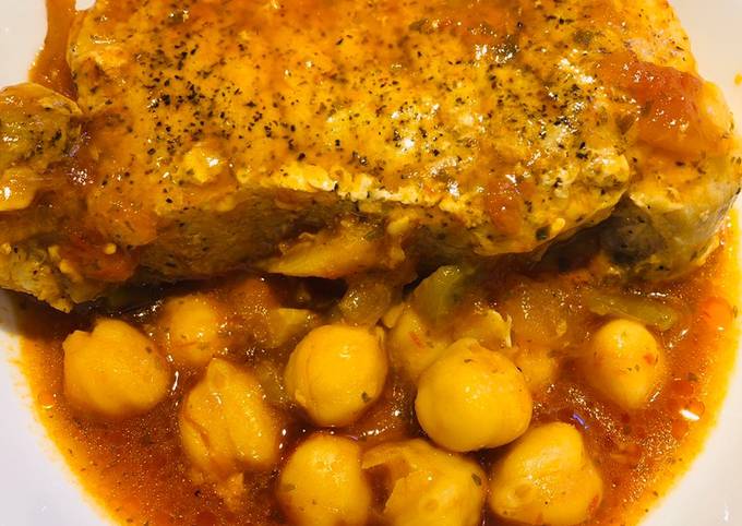 Quick Garbanzo Bean Pork Chops