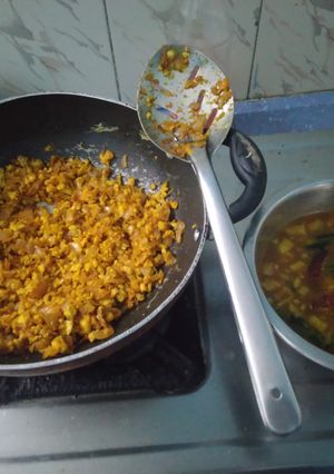 A picture of Charu and Onion Egg masala.